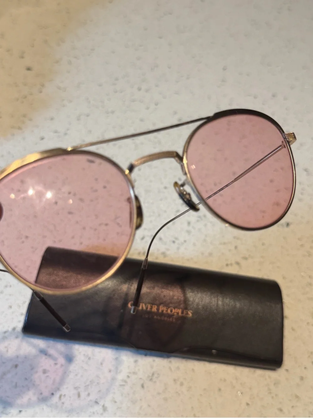 Oliver Peoples Takumi series 1 OV1275T Gold Frame Sunglasses with Pink Lenses
